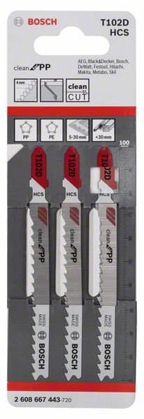 BOSCH sticksågblad T 102 D Clean for PP, HCS, 3-pack 2608667443