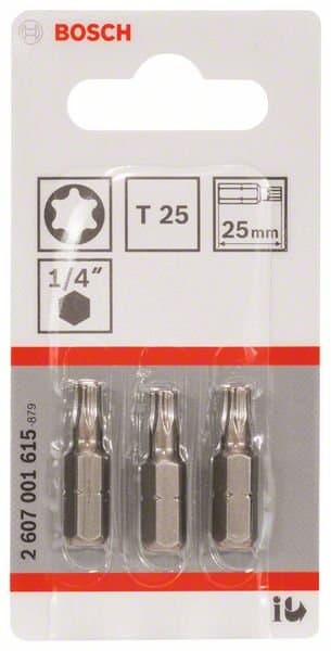 BOSCH Extra-Hart skruvbits T25, 25 mm, 3 st, 2607001615
