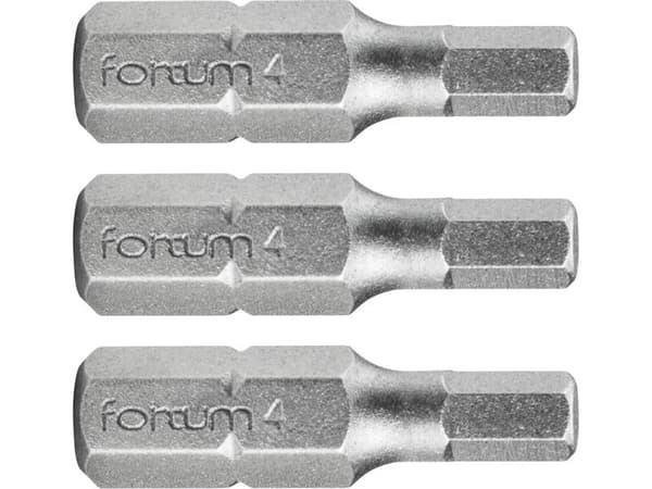 FORTUM unbrakonøglebits sæt, 3 stk., H4 x 25 mm, S2