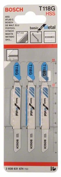 BOSCH sågblad för sticksåg T 118 G Basic for Metal, HSS, 3 st.
