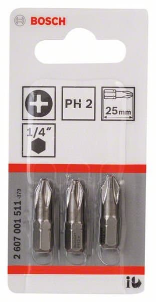 BOSCH extra hård skruvbits PH 2, 25 mm, 3 st, 2607001511