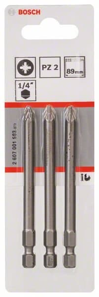 BOSCH Extra-hårda skruvbits PZ 2, 89 mm, 3 st, 2607001583