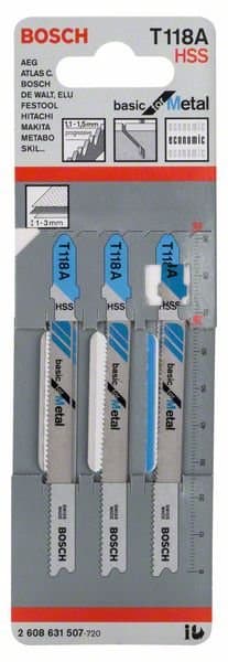 BOSCH sticksågblad T 118 G Basic for Metal, HSS, 3 st, 2608631507