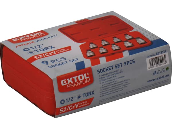 EXTOL PREMIUM TORX-hylsysarja, 9 osaa, 1/2" x 55 mm, 8818124