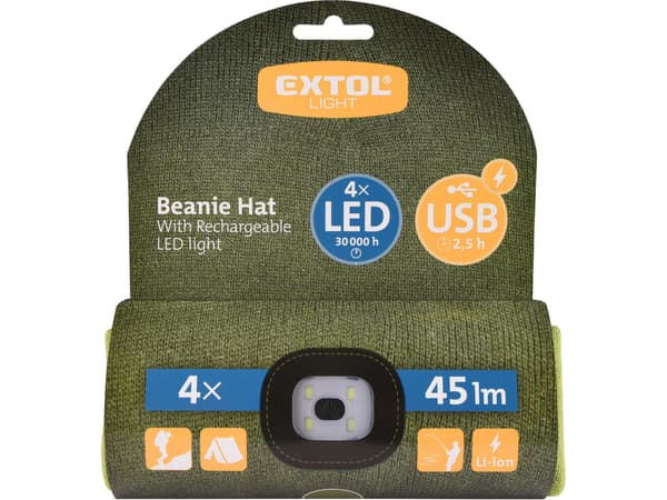 Extol Light mössa med pannlampa, USB, grön 43192
