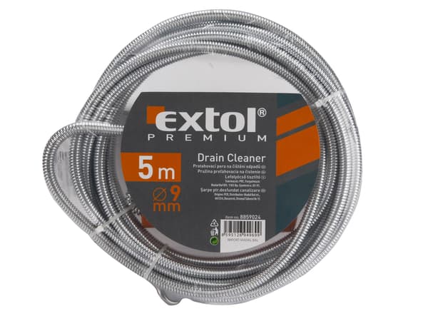 EXTOL PREMIUM rensspiral för avlopp, 5 m x 9 mm