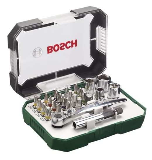Bosch 26-delars skruvbitsats med spärrskaft 2607017322
