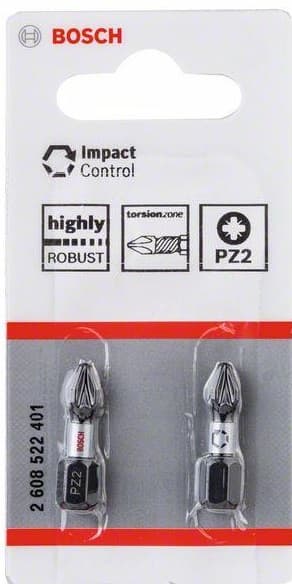 BOSCH Impact Control skruvbits PZ2, 25 mm, 2 st 2608522401