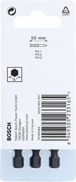 Bosch Impact Control PH -ruuvauskärjet PH1, PH2, PH3, 50 mm, 3 kpl