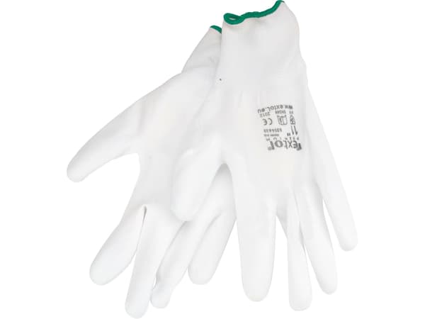 EXTOL PREMIUM polyesterhandskar, halvdoppade i PU, vita, storlek 8