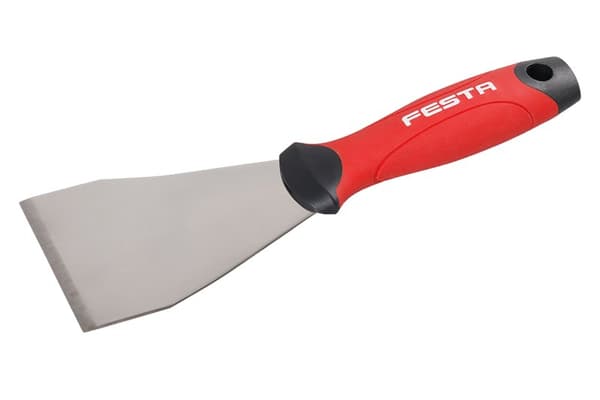 FESTA skrabespatel i rustfrit stål 75 mm, forstærket klinge, ergonomisk TPE-greb