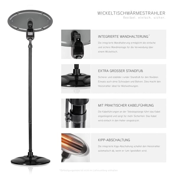 Lämpölamppu 650-2000W jalustalla Safe & Care