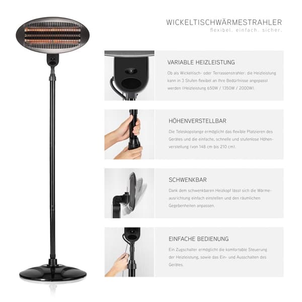 Lämpölamppu 650-2000W jalustalla Safe & Care