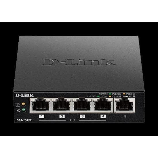 D-LINK DGS-1005P Desktop Switch - 5-Port Gigabit PoE+ - Sort