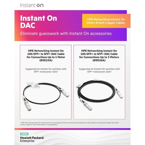 Fiber optic cable - ARUBA - R9D19A - 1 m - SFP+ - 10 Gbit/s
