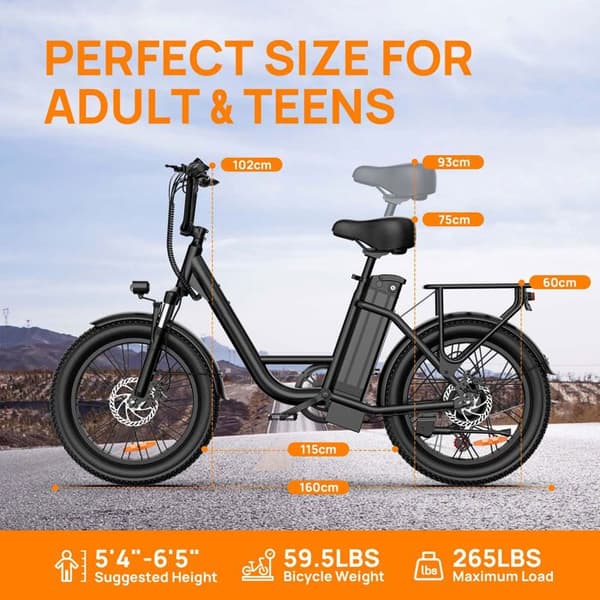 Elcykel til voksne URLIFE E20 med batteri 48 V 13 Ah, Sort