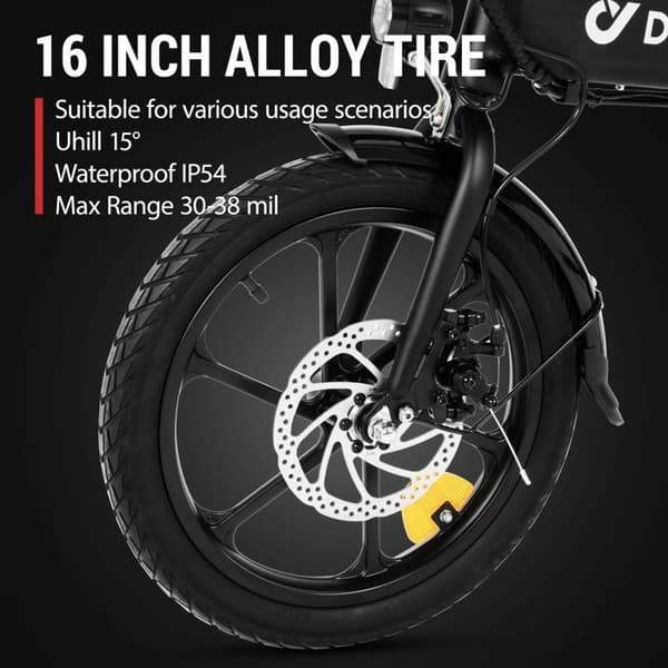 Folding elcykel DYU A1F Pro 16 tommer med batteri 36 V 7,5 Ah, Sort