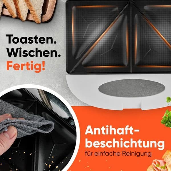 Sandwichmaskin - BOMANN - ST6073CB-Vit - Triangulära plattor - Non-stick - Justerbar termostat