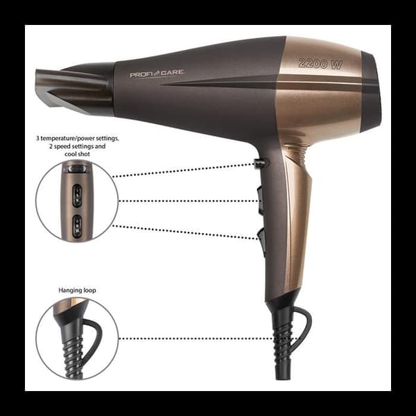 Håndtørrer - ProfiCare - PC-HT 3010 - Brun / Bronze - 2200W - 3 Temperaturniveauer - 2 Hastigheder
