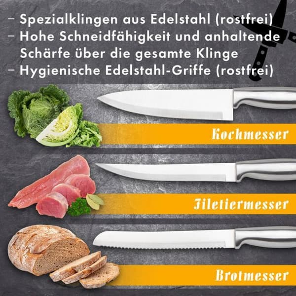Knivsæt - CLASSBACH - C-MBS4018 - 7 dele - Rustfrit stål - Hvidt træblok