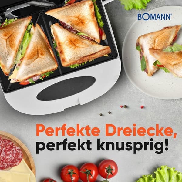 Sandwichmaskin - BOMANN - ST6073CB-Vit - Triangulära plattor - Non-stick - Justerbar termostat