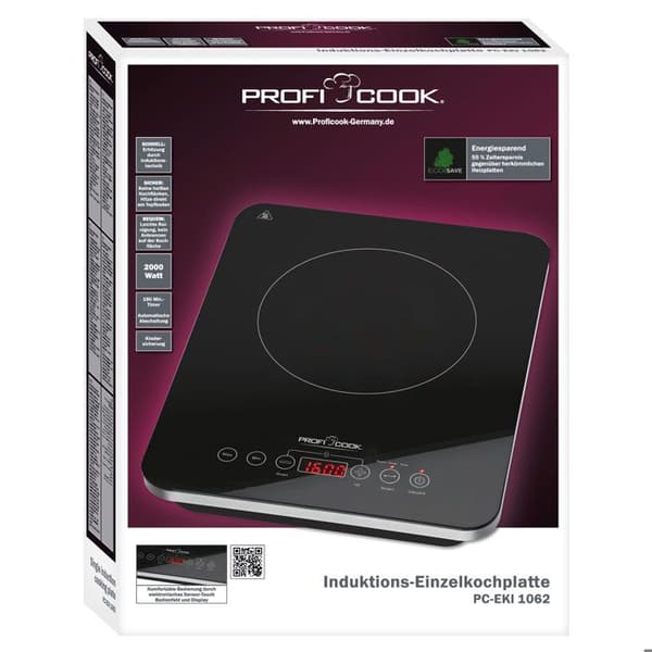 Induktionskogeplade - PROFICOOK - PC-EKI 1062 - 2000W - Hærdet glas - Sort