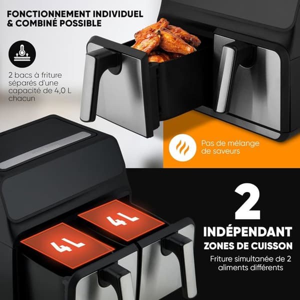 Luftfritös - PROFICOOK - Dubbel 8L - 2200W - 7 program - Rostfritt stål