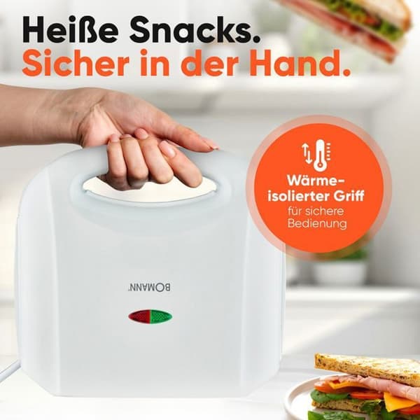 Sandwichmaskin - BOMANN - ST6073CB-Vit - Triangulära plattor - Non-stick - Justerbar termostat