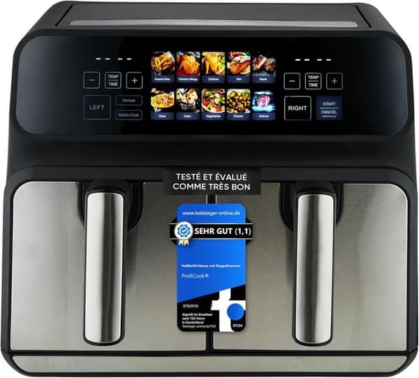 Luftfritös - PROFICOOK - Dubbel 8L - 2200W - 7 program - Rostfritt stål