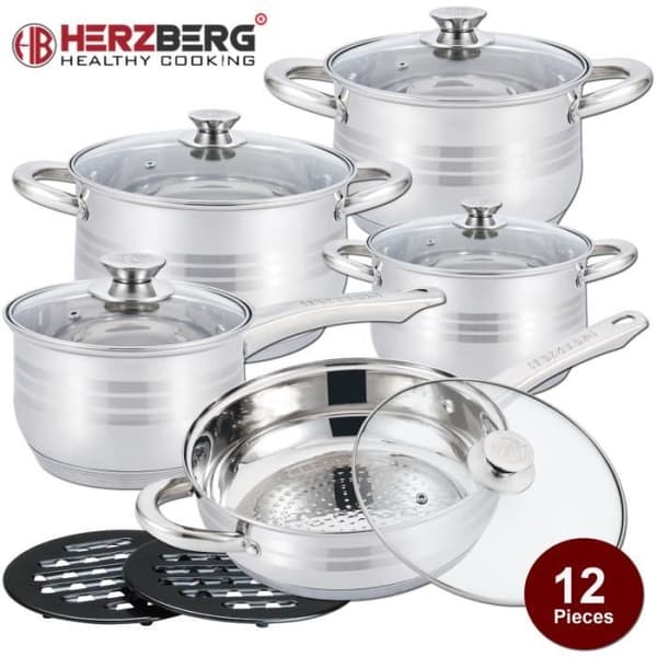 Køkkenudstyr - HERZBERG - 12 dele - Rustfrit stål - Grå - 2 års garanti