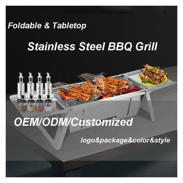 Bordgrill sammenfoldelig - HERZBERG - HG-04159 - Rustfrit stål - Sammenfoldelig - Bærbar