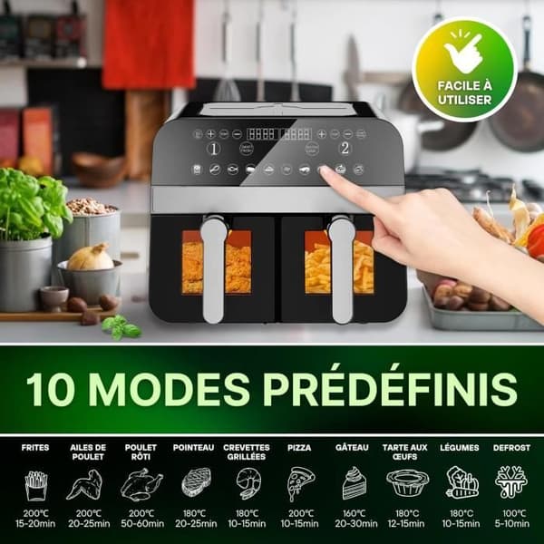 Luftfriture - GENERIC - CNAFD45WB - Dobbelt kurv - Sort vindue - 2400 W