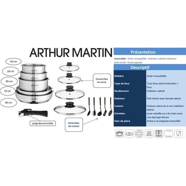 ARTHUR MARTIN Keittiövälineet 15 osaa harmaa