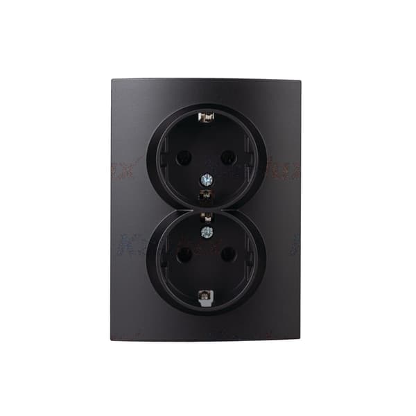Dobbelt Schuko stikkontakt, komplet LOGI mat sort Kanlux 33609