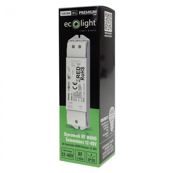 LED-strip controller V1-L RF MONO lysdæmper 15A 12/24V 10A 36/48V Ecolight