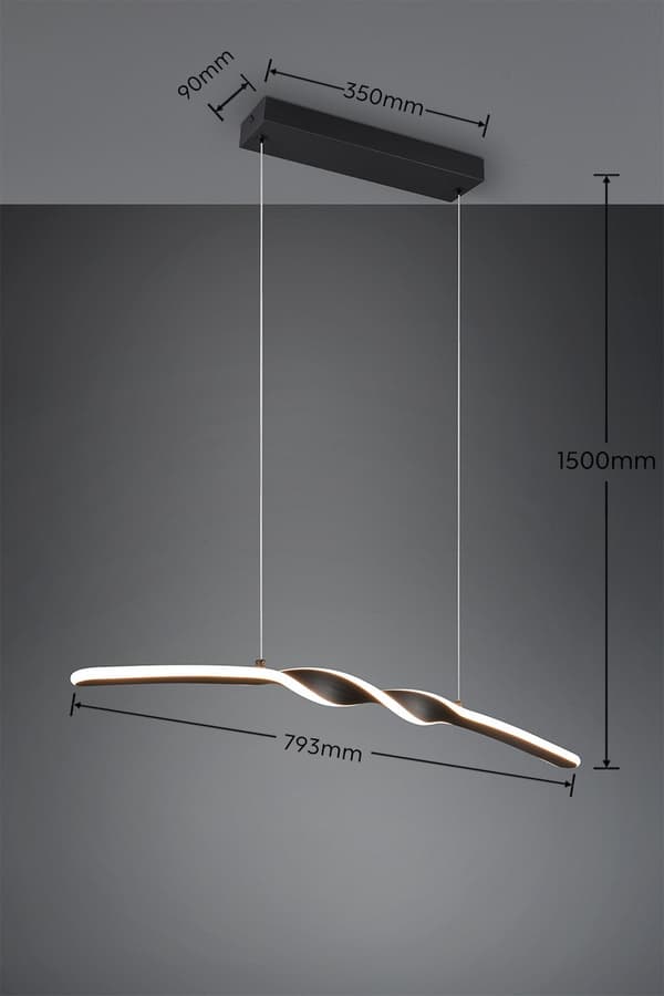 Moderne sort aflang spiral LED pendel 18W GINKO RL