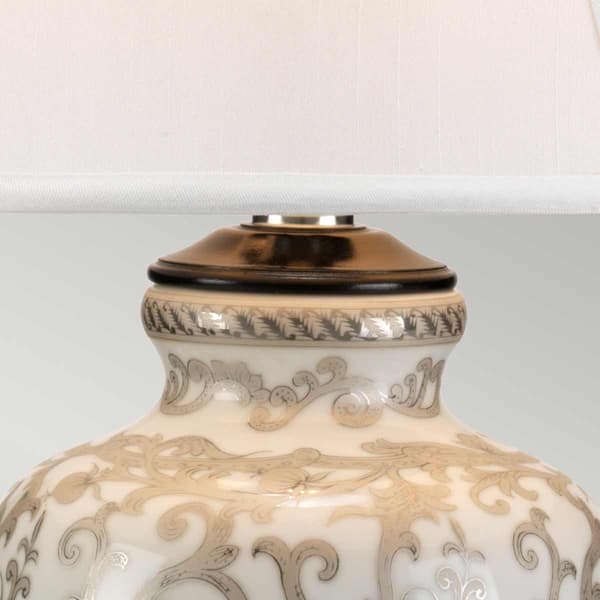 Bordslampa porslin vit med silverblommor Silverthistle E27 60W Elstead