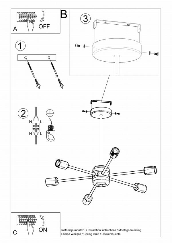 Långo 6 svart ljuskrona Sollux Lighting modell SL.1023