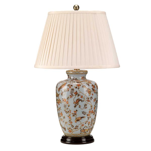 Hampton porcelænsbordlampe blå guld Gold Birds E27 60W Elstead