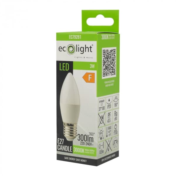 Ecolight välkkymätön LED-kynttilälamppu E27 3W 3000K 270lm