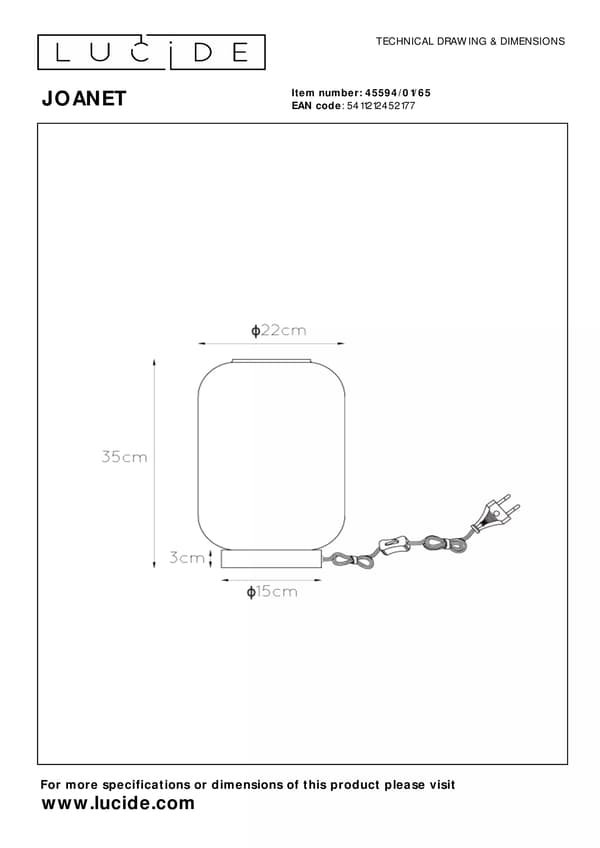Bordlampe sort glas E27 Joanet Lucide