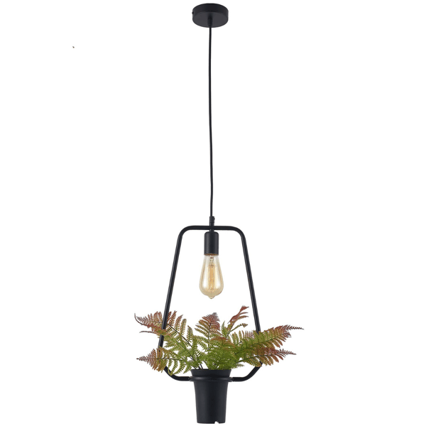 Trapezformet pendellampe med blomst sort E27 SOREN 313867 Polux