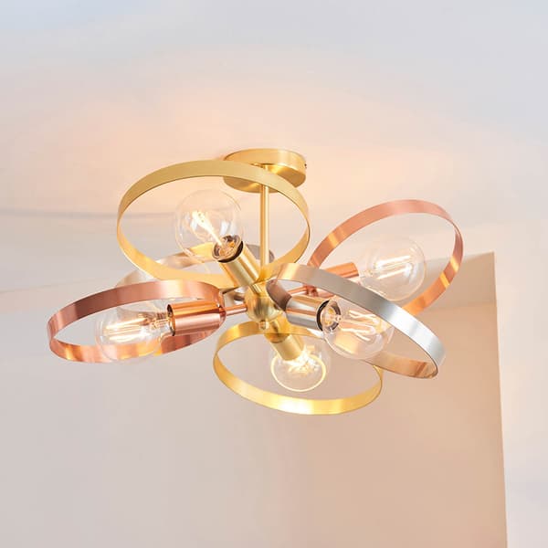 Industriel loftlampe messing-kobber farvede ringe 6xE27 40W HOOP Endon