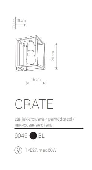 Væglampe LED Nowodvorski CRATE sort, stål 9046
