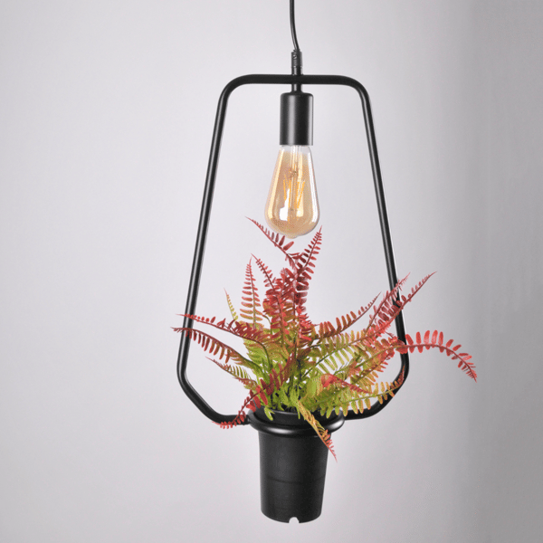 Trapezformet pendellampe med blomst sort E27 SOREN 313867 Polux