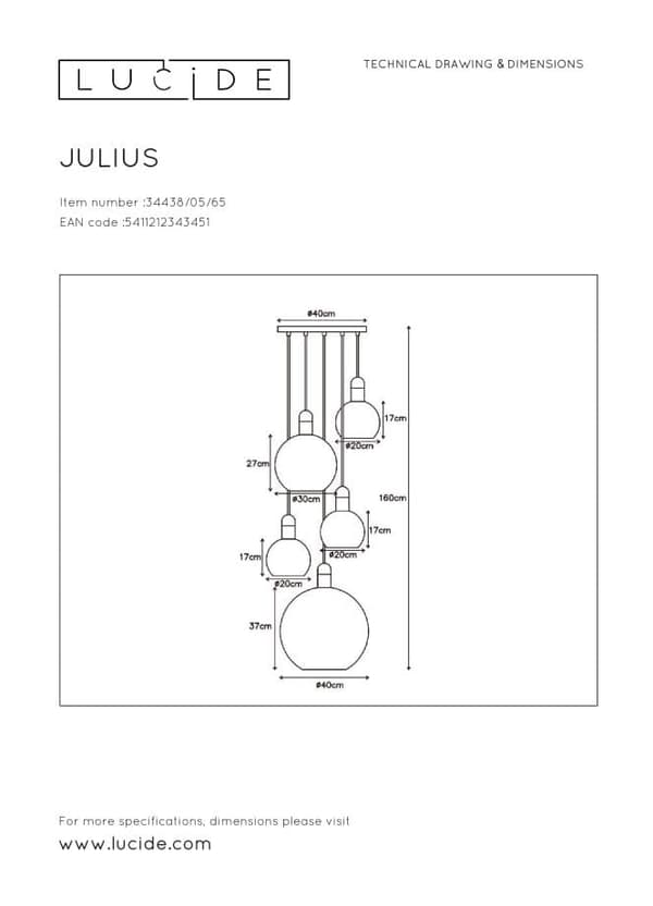 Lysekrone Lucide E27 40W JULIUS 34438/05/65