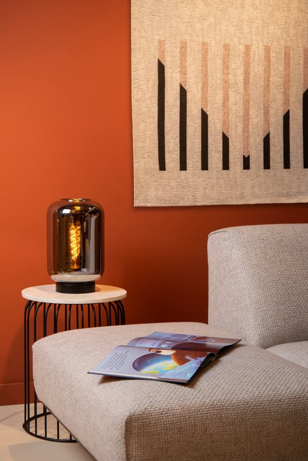 Bordlampe sort glas E27 Joanet Lucide