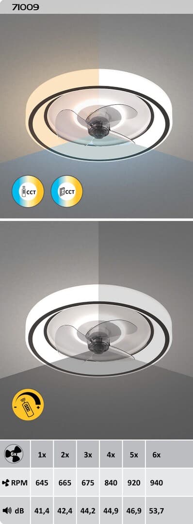 HORACIO 71009 musta LED-kattotuuletin valolla