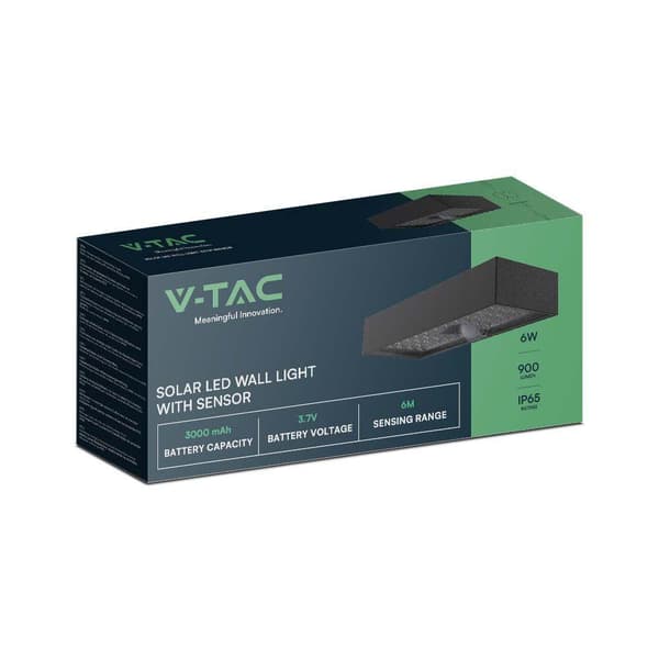 V-TAC IP65 VT-406-10307 sort udendørs solcellelampe med bevægelsessensor