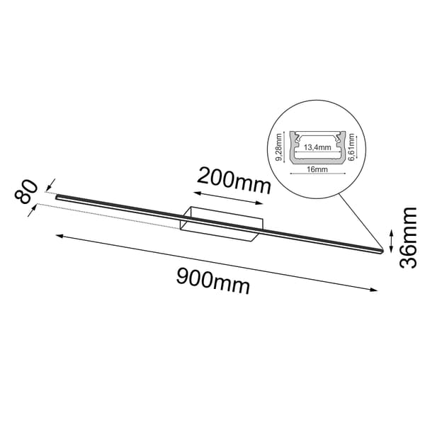 Lineær væglampe 90 cm neutral farve sort SLIM LED 9W Brosline